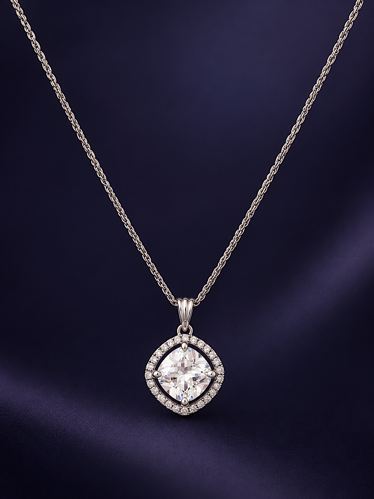 Halo Solitaire Pendant in 925 Sterling Silver