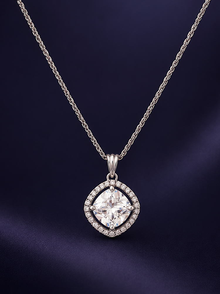 Halo Solitaire Pendant in 925 Sterling Silver