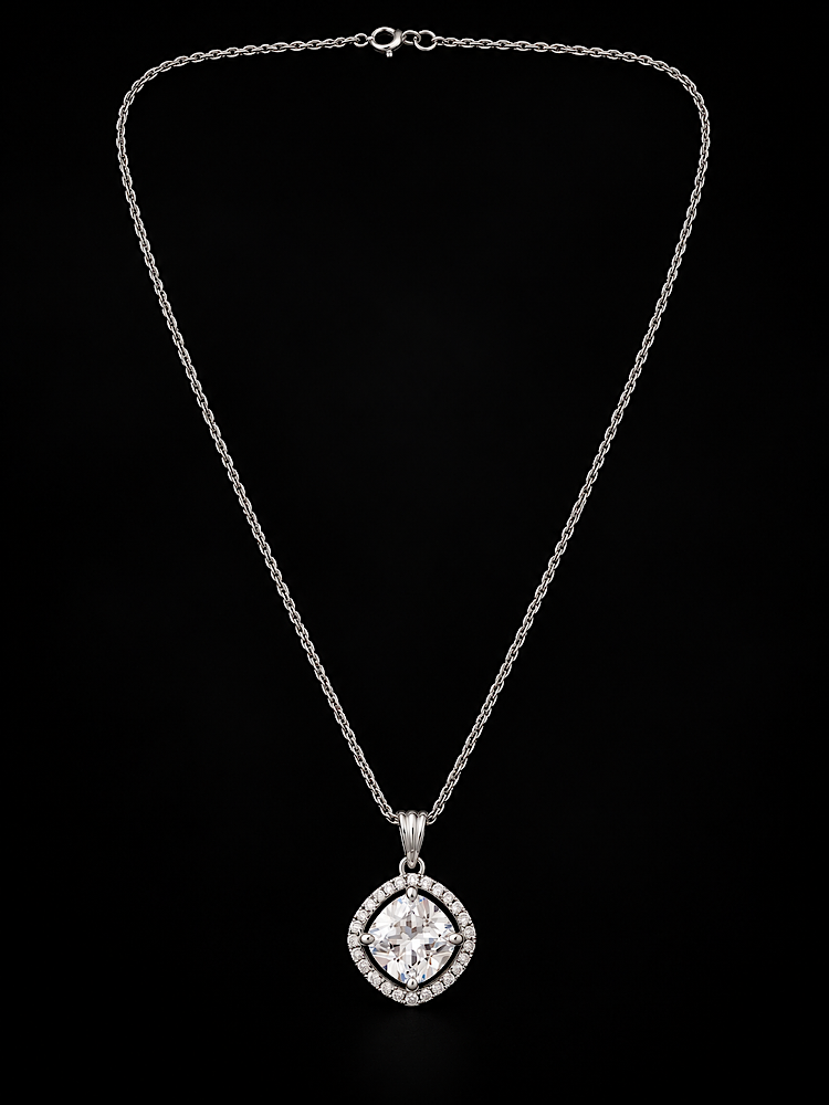Halo Solitaire Pendant in 925 Sterling Silver