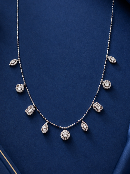 925 Sterling Silver Different Stone Charm Chain Necklace