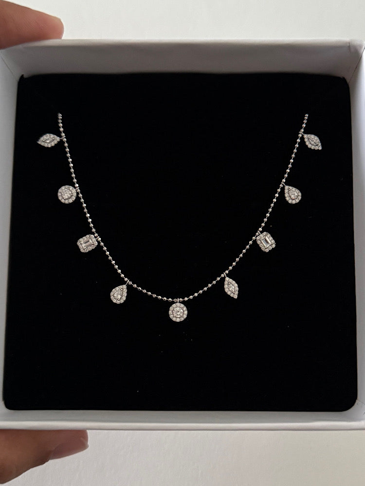 925 Sterling Silver Different Stone Charm Chain Necklace