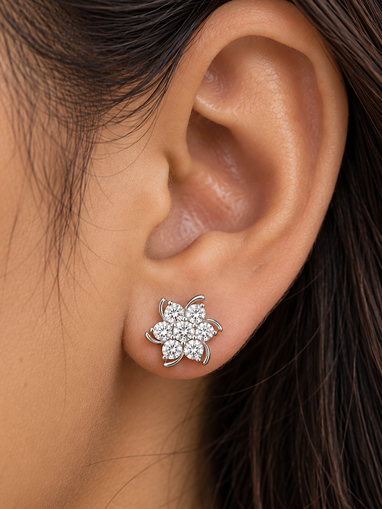 Floral Solitaire Studs in 925 Sterling Silver