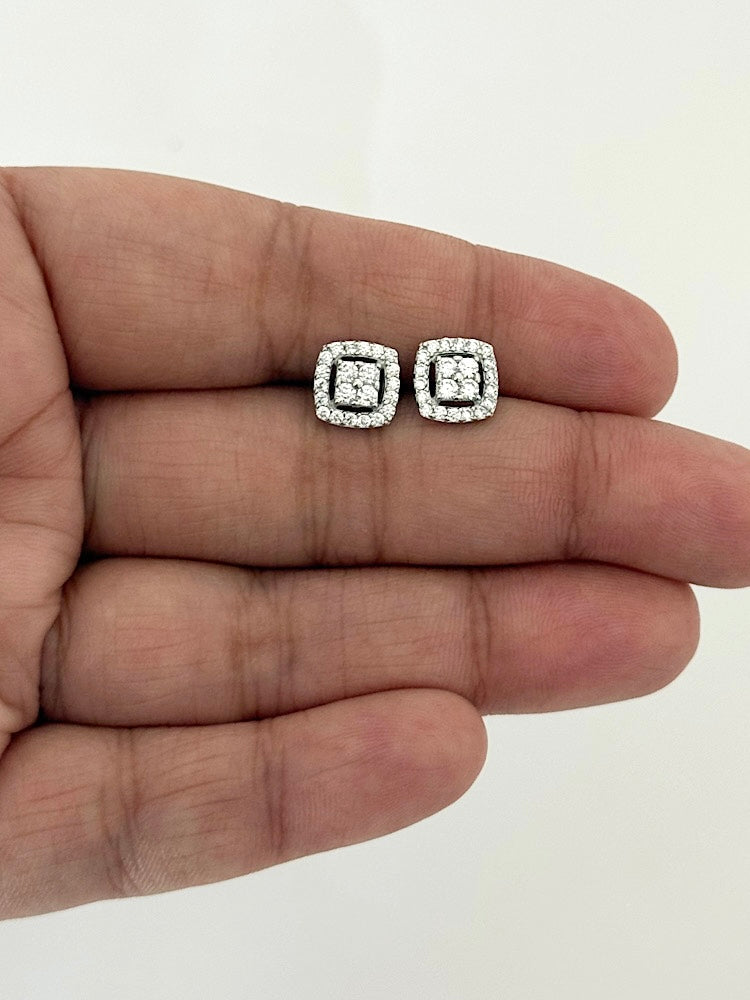Cushion Cluster CZ Diamond Studs in 92.5 Sterling Silver