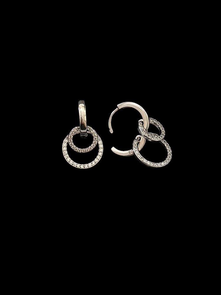 Interlock Double Round Hoop Earrings in 925 Sterling Silver
