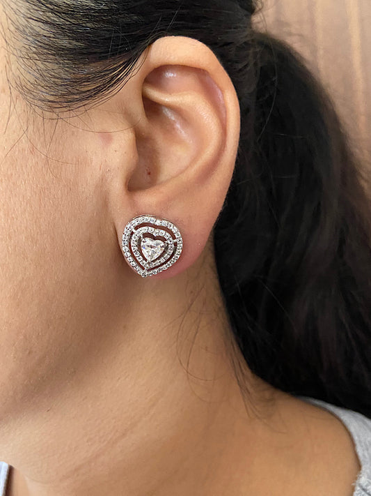 Heart Solitaire Studs in 925 Sterling Silver