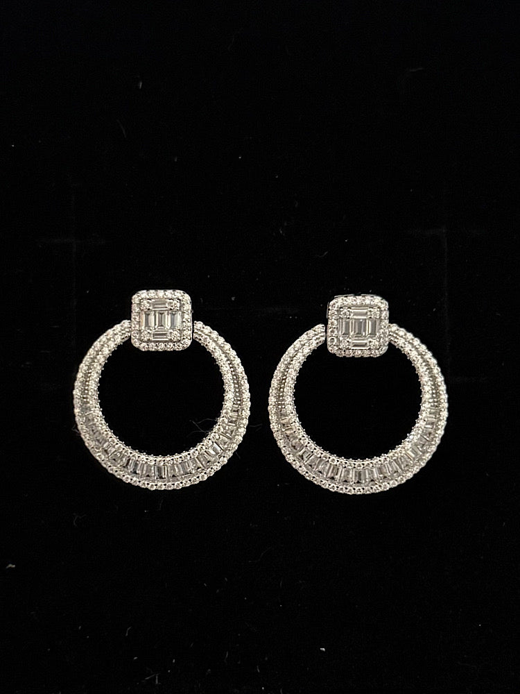 Round and Emerald Studded Earrings 925 Sterling Silvers