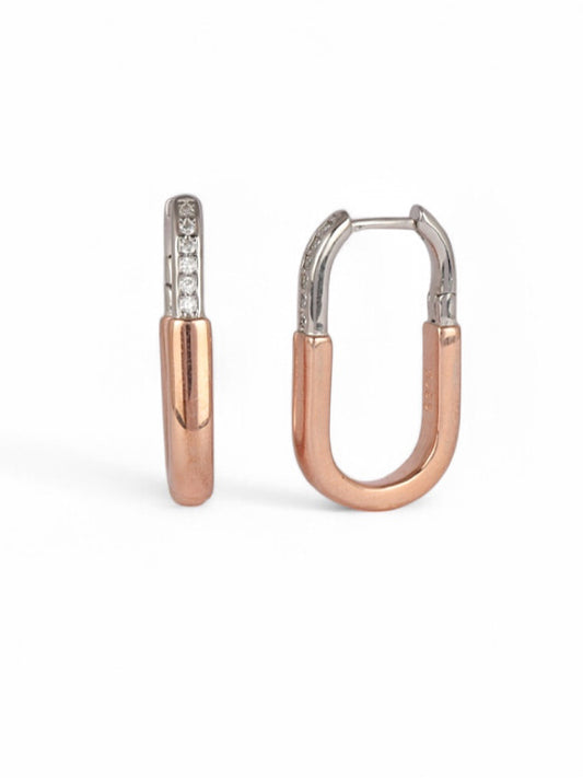 Dual Tone Sterling Silver Hoops Earrings