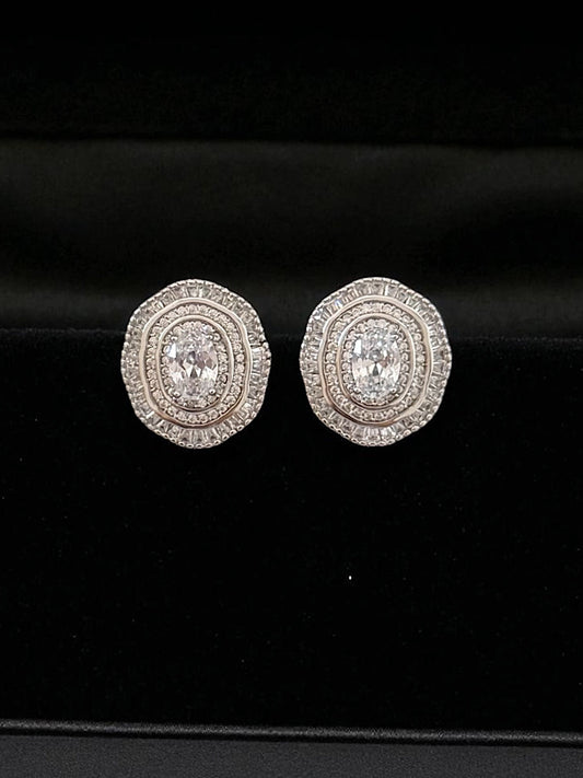 White Studs Silver Earring