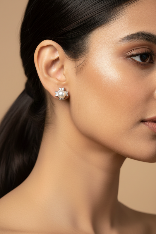 Pearl Studs Earrings in 92.5 Sterling Silver