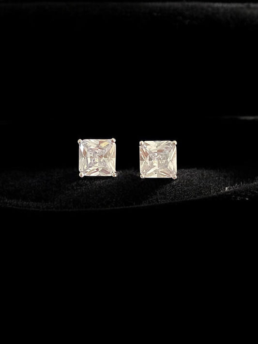 Princess Cut Sterling Silver Solitaire Studs With Screw Back
