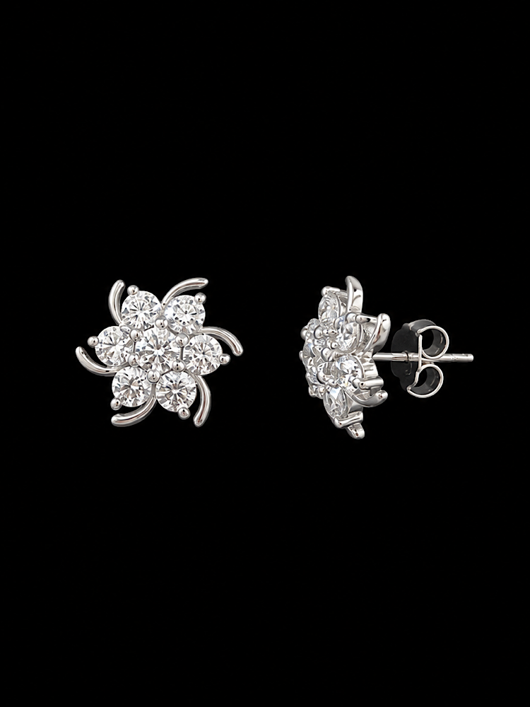 Floral Solitaire Studs in 925 Sterling Silver