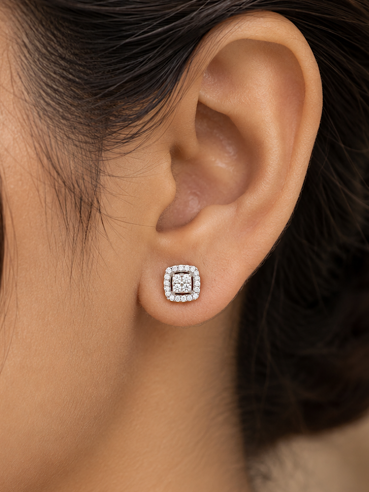 Cushion Cluster CZ Diamond Studs in 92.5 Sterling Silver