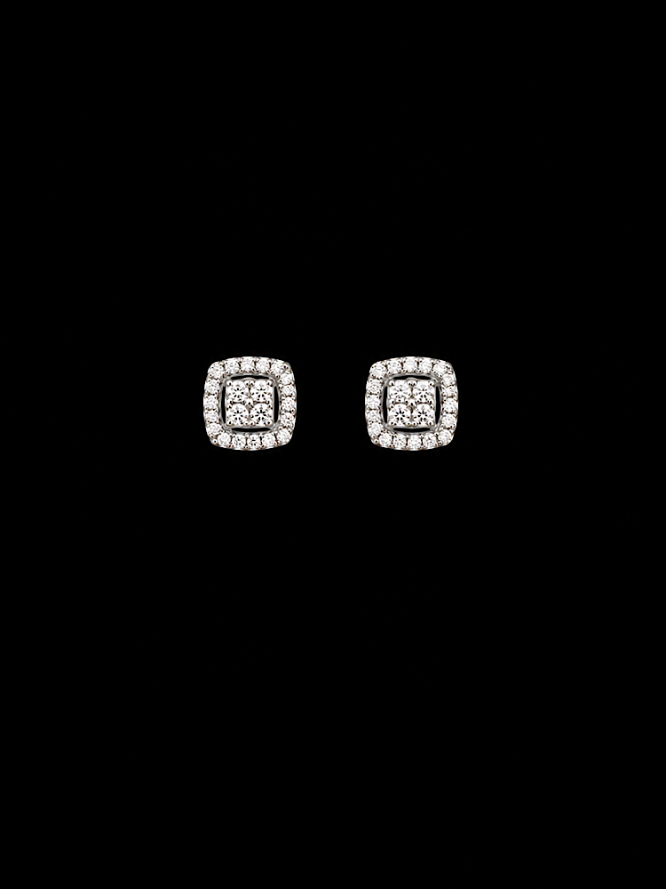 Cushion Cluster CZ Diamond Studs in 92.5 Sterling Silver