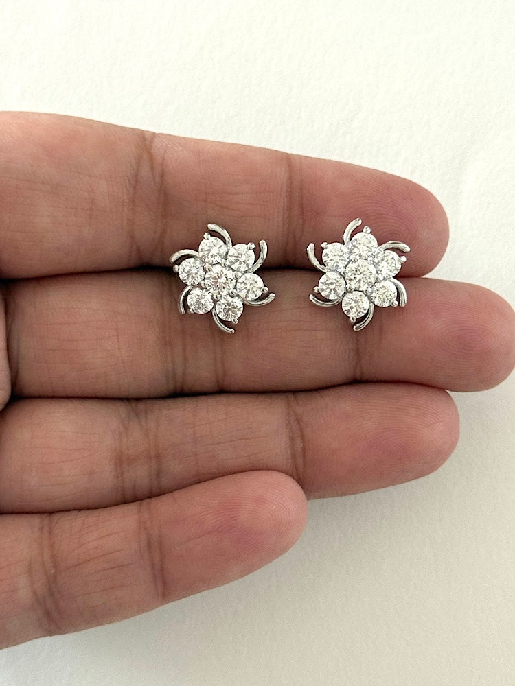 Floral Solitaire Studs in 925 Sterling Silver
