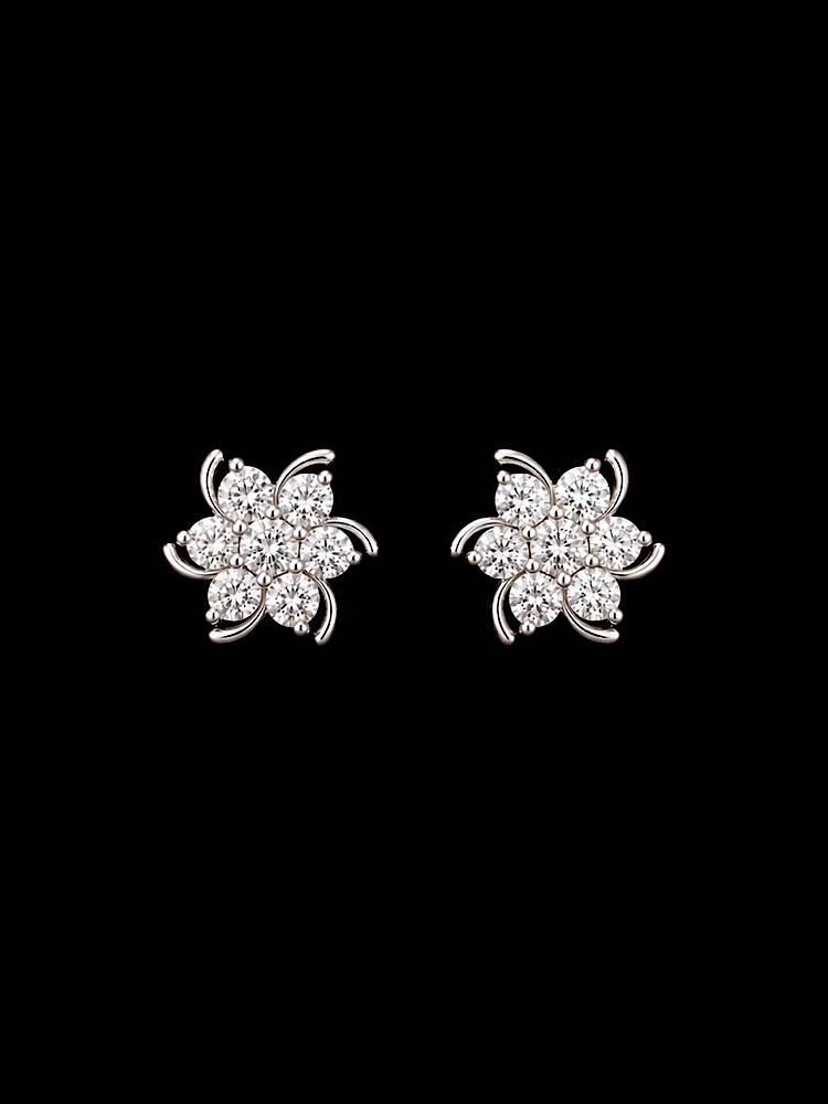 Floral Solitaire Studs in 925 Sterling Silver