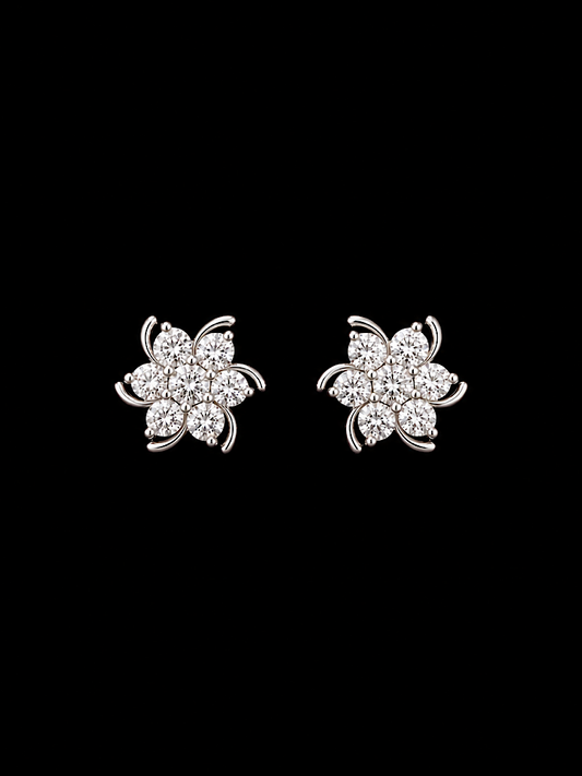 Floral Solitaire Studs in 925 Sterling Silver