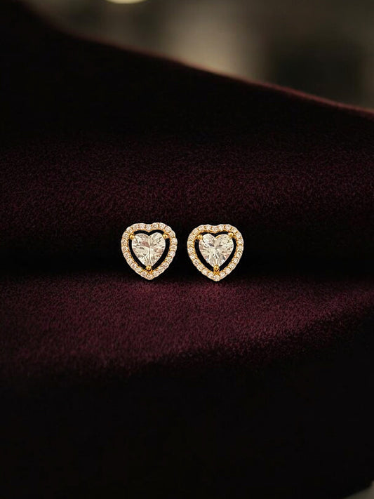 Gold Plated Sterling Silver Heart Solitaire Studs With Screw Back