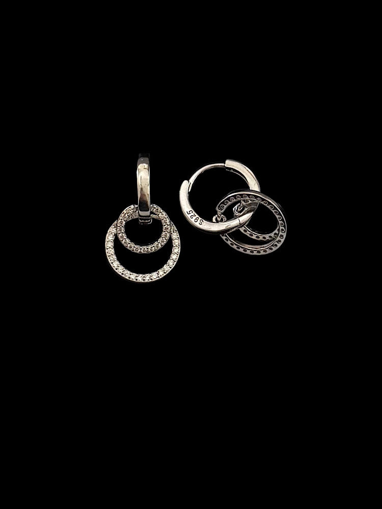 Interlock Double Round Hoop Earrings in 925 Sterling Silver