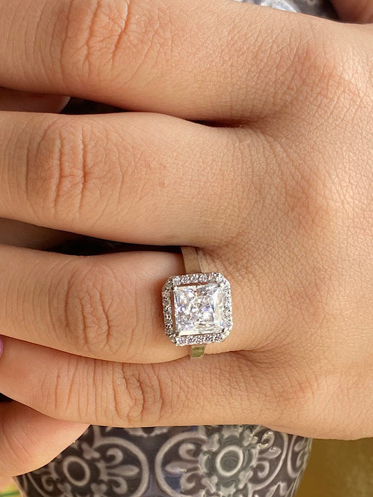 Silver Ring Princess-Cut Solitaire