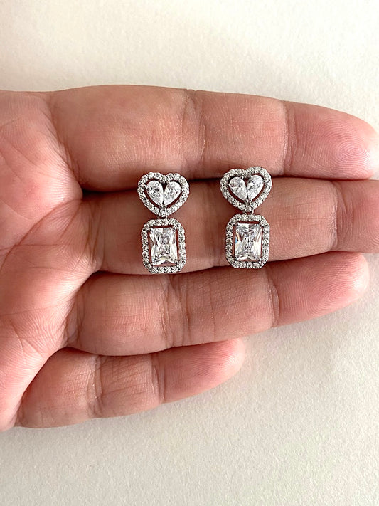 Heart Solitaire Drop Sterling Silver Earrings