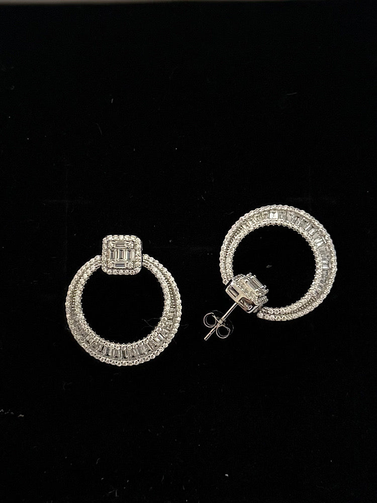 Round and Emerald Studded Earrings 925 Sterling Silvers