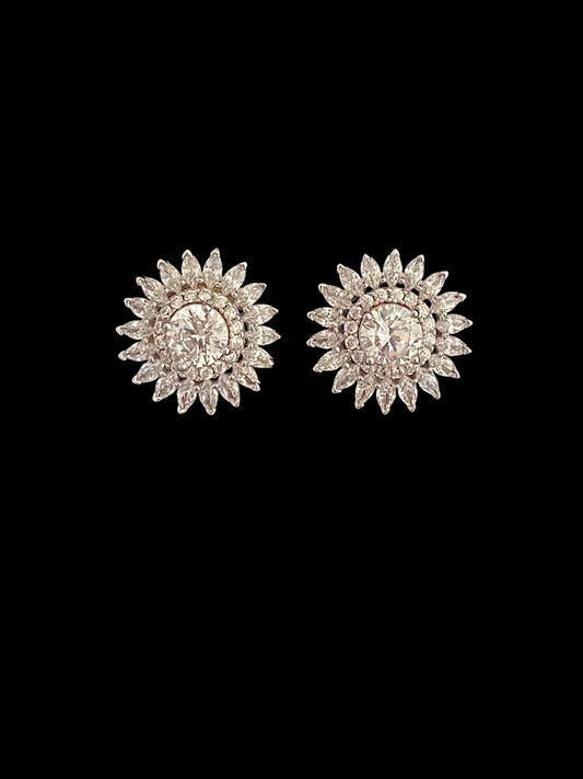 Floral Design Solitaire Studs in 925 Sterling Silver