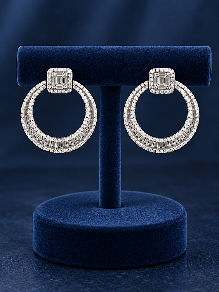 Round and Emerald Studded Earrings 925 Sterling Silvers