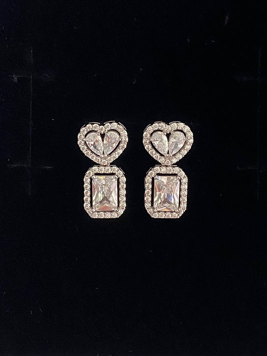 Heart Solitaire Drop Earrings in 925 Sterling Silver