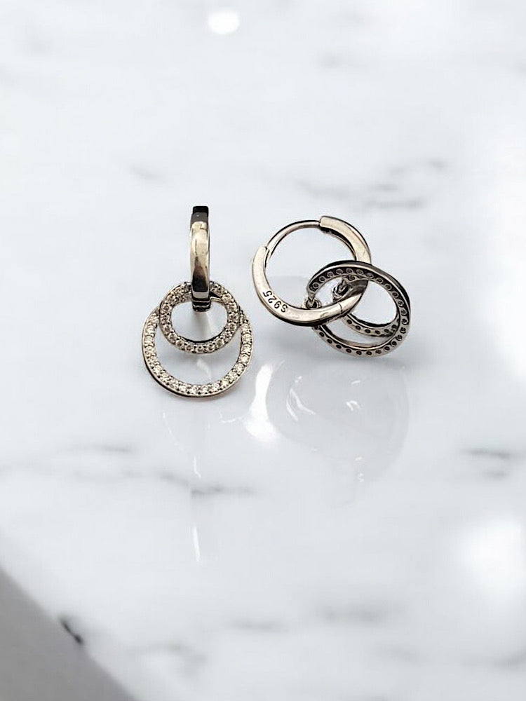 Interlock Double Round Hoop Earrings in 925 Sterling Silver