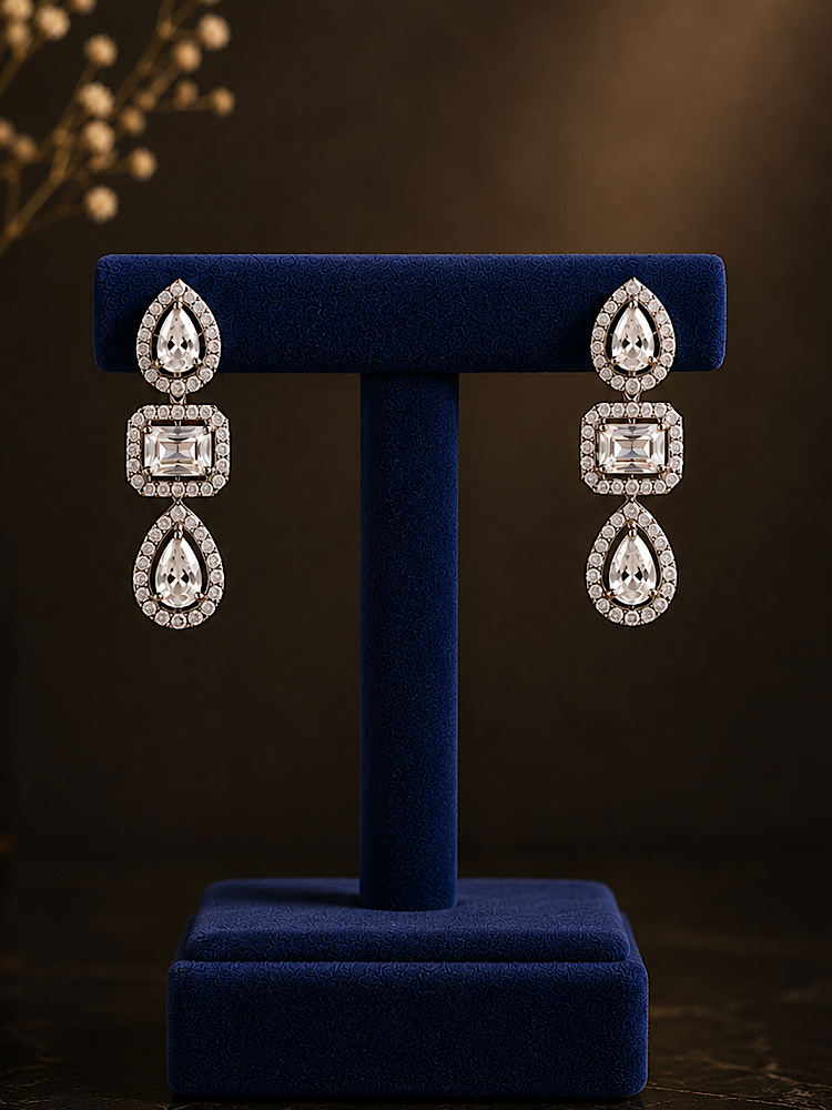 Drop Solitaire Earring in Screw Back 925 Sterling Silver