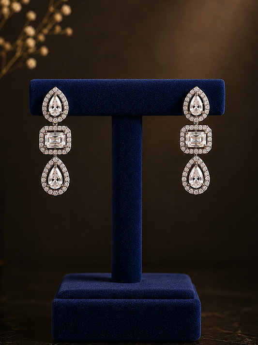 Drop Solitaire Earring in Screw Back 925 Sterling Silver