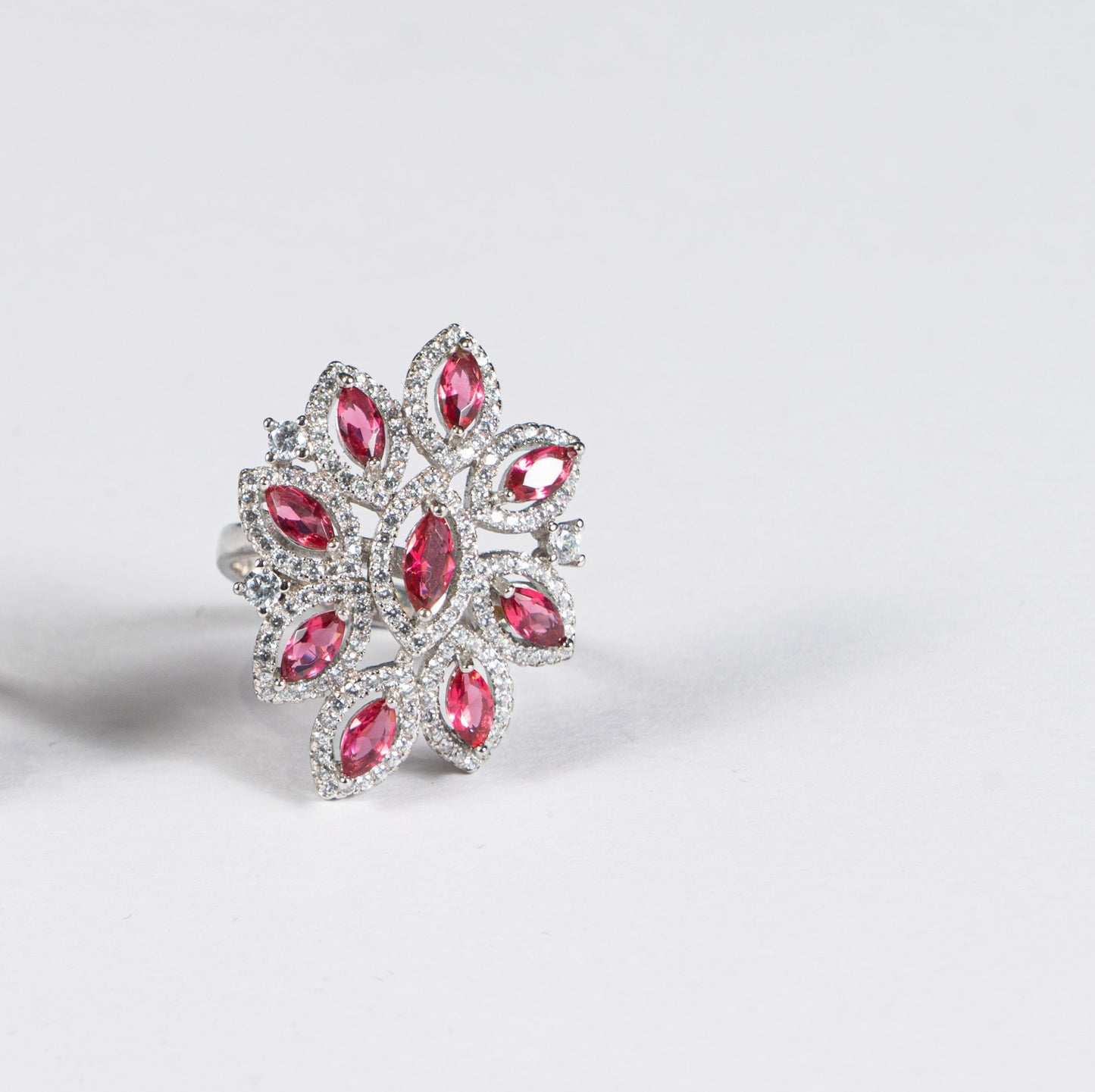 Red Floral Cocktail  Ring