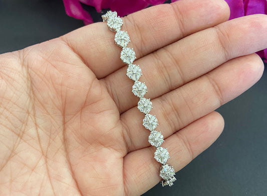 925 Sterling Silver Floral Design Tennis Bracelet