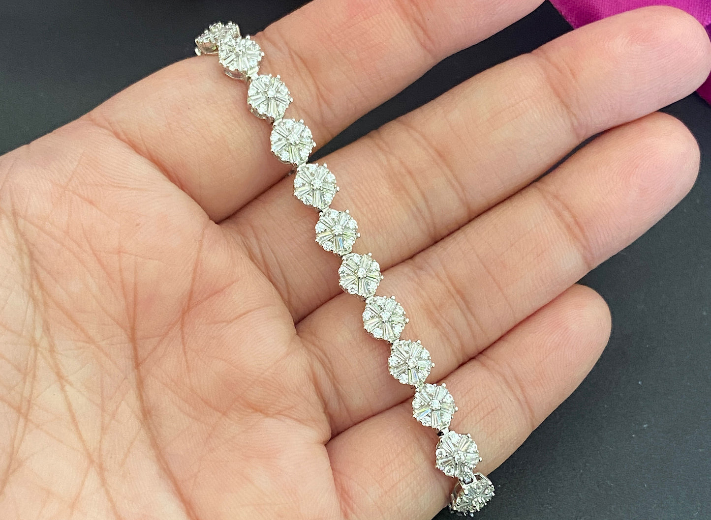 925 Sterling Silver Floral Design Tennis Bracelet