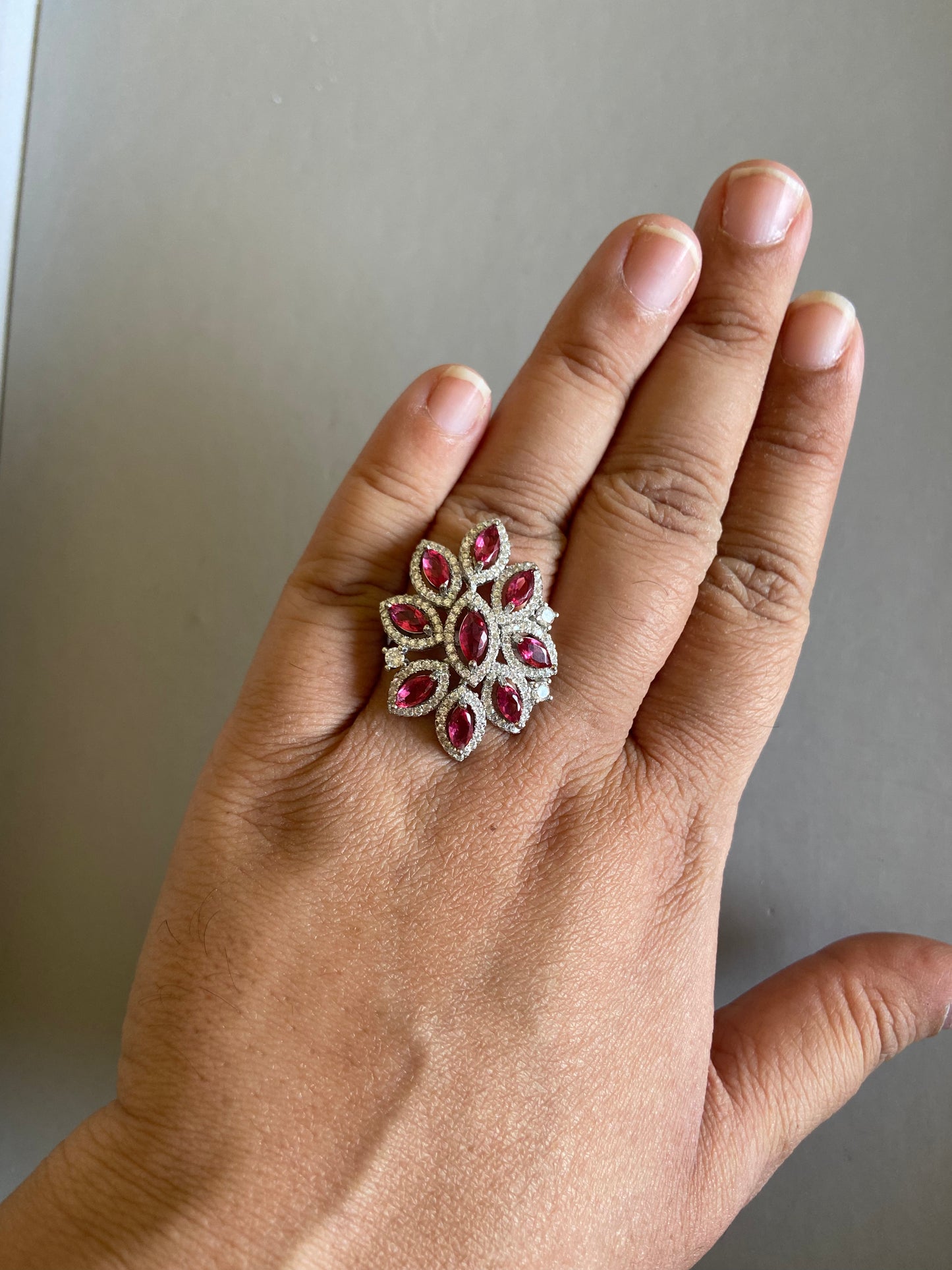 Red Floral Cocktail  Ring