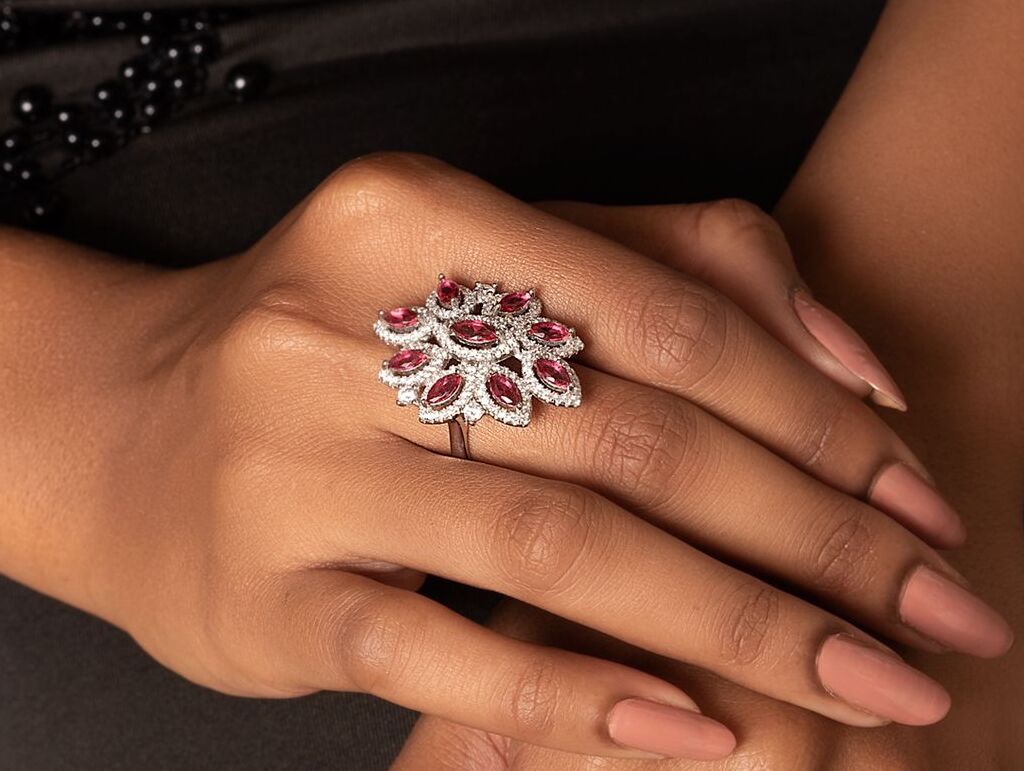 Red Floral Cocktail  Ring